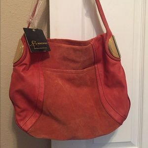 Leather and suede hobo bag