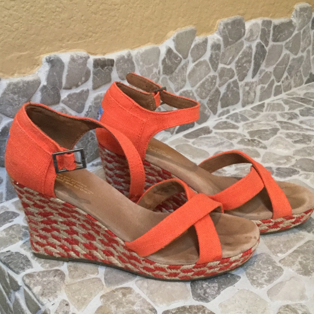 Toms Orange Wedge Sandals