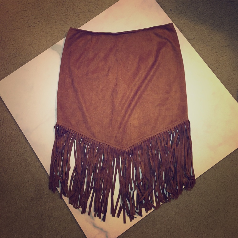 Suede fringe skirt camelskin Sz small