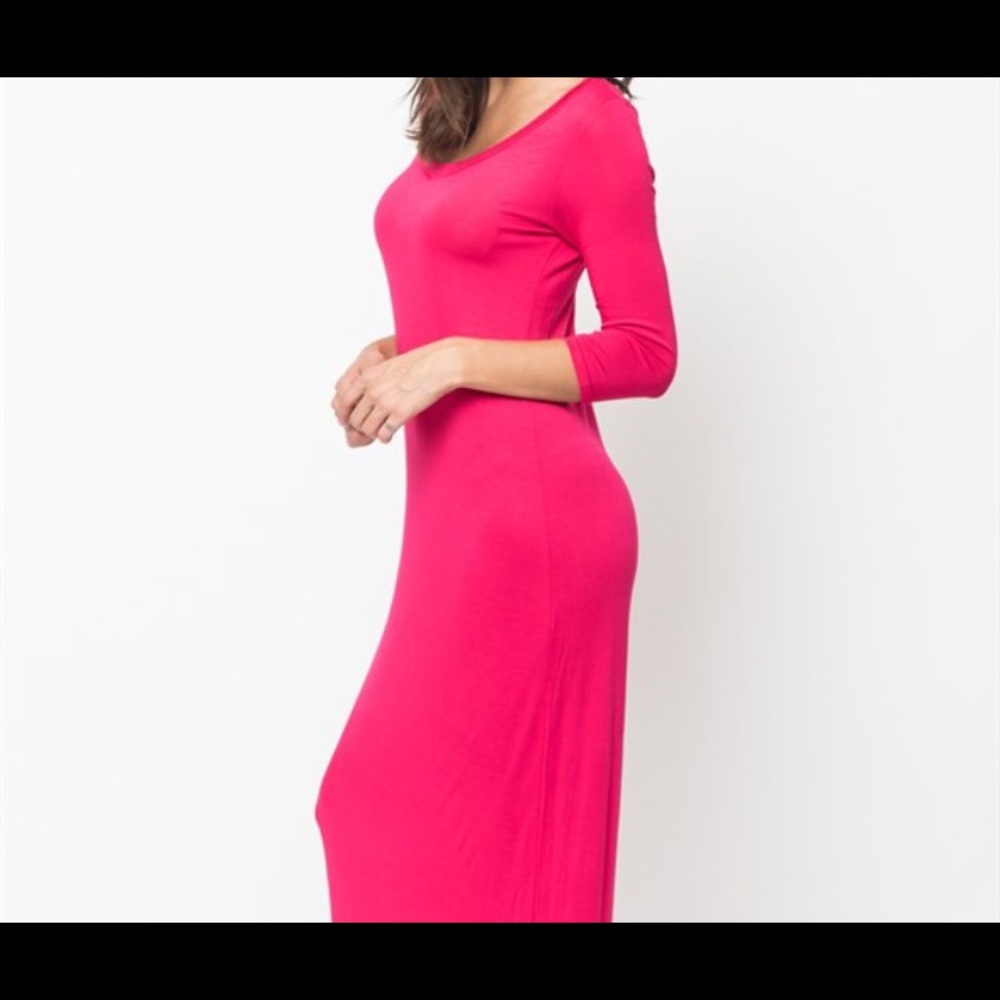 Hot pink 3/4 sleeve maxi dress