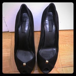 Louis Vuitton Black Suede Peep toe Heels