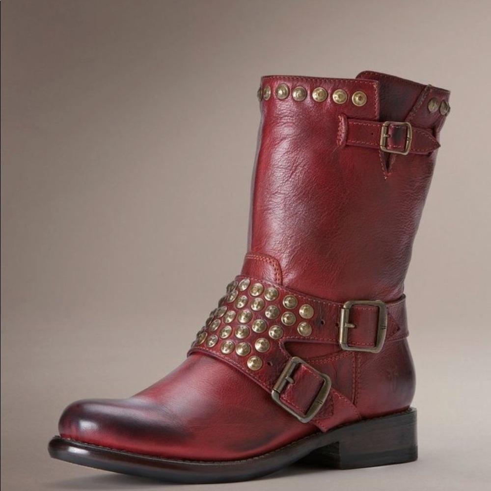 Frye Jenna Short Studded Burnt Red leather boots