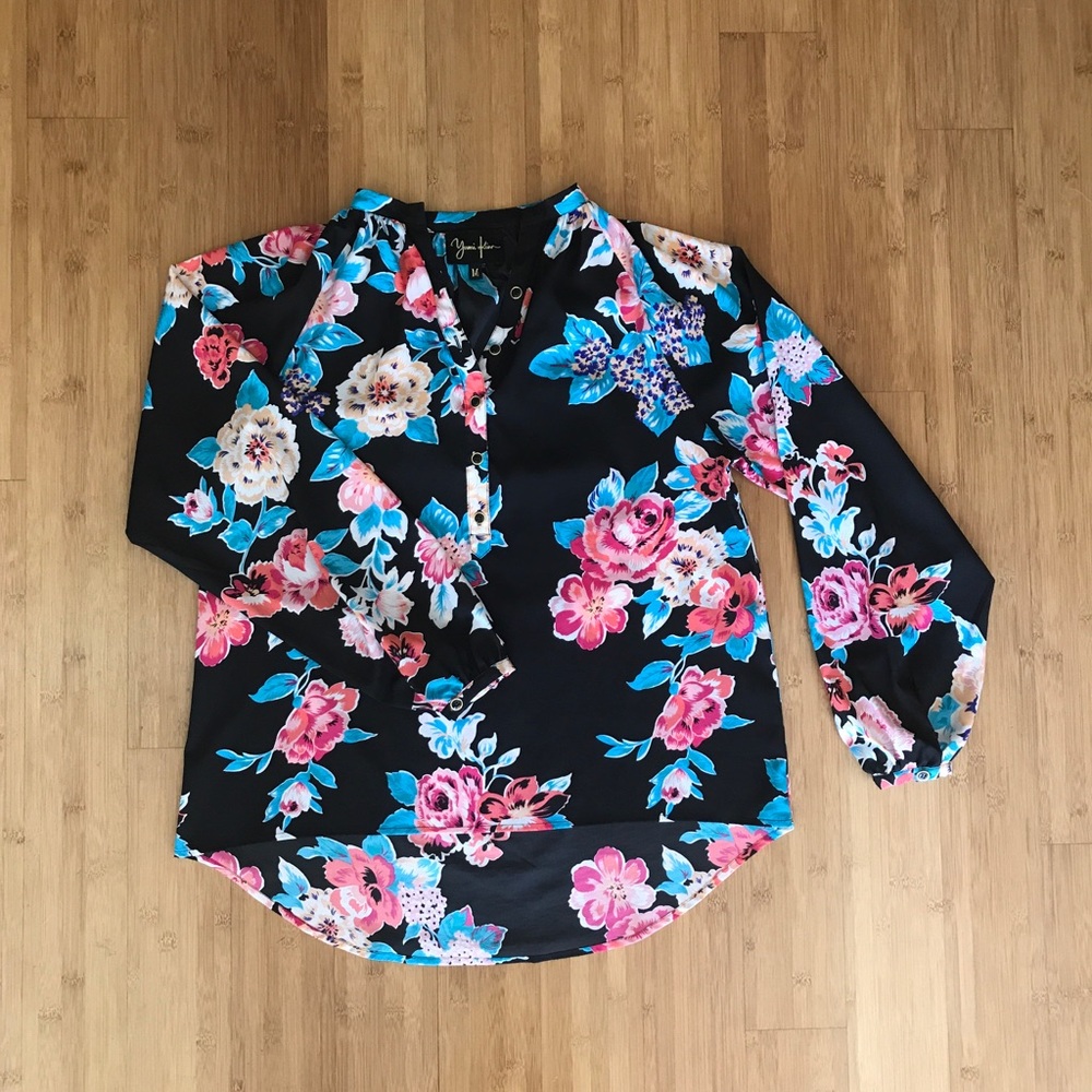 Black and bright floral blouse
