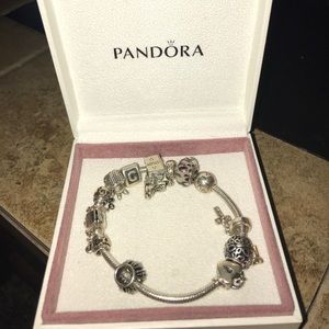Pandora Bracelet with 10 charms and box