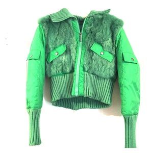 Green Faux Fur Puffy Crop Jacket
