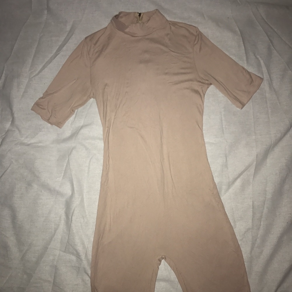Nude mid leg bodycon jumpsuit