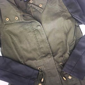 Faux leather sleeve military jacket brand new