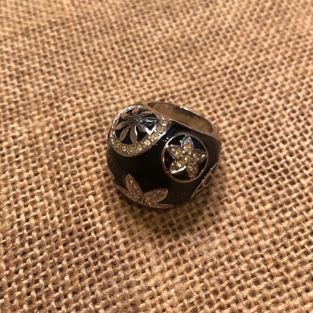 Authentic Swarovski Silver & Black Enamel Ring
