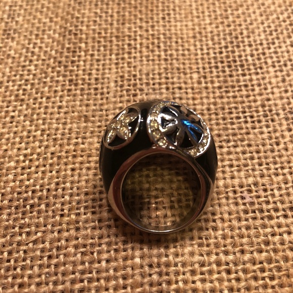 Authentic Swarovski Silver & Black Enamel Ring - Picture 4 of 5