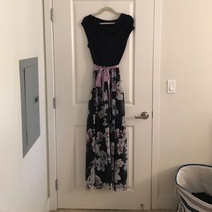 Full length black and purple dress