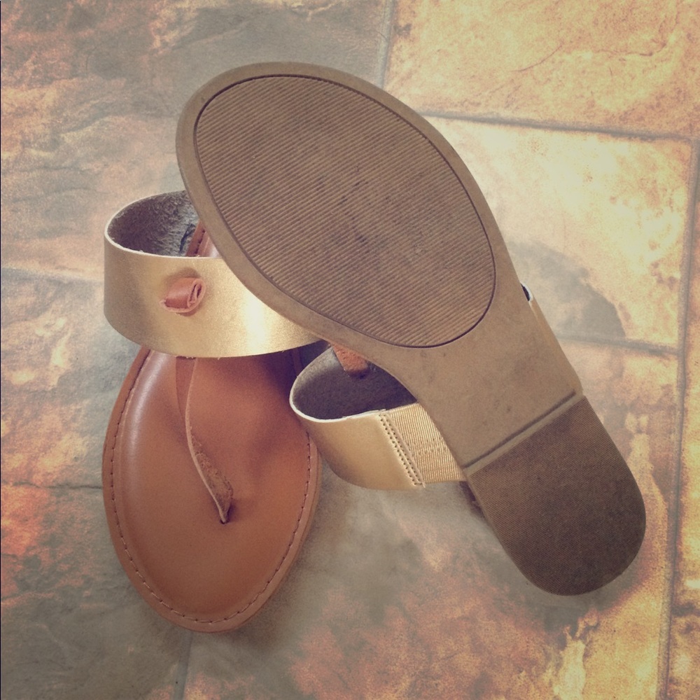 Gold t strap thong sandals