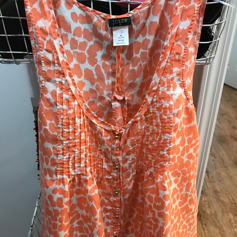 J Crew orange & white sleeveless scoop neck blouse