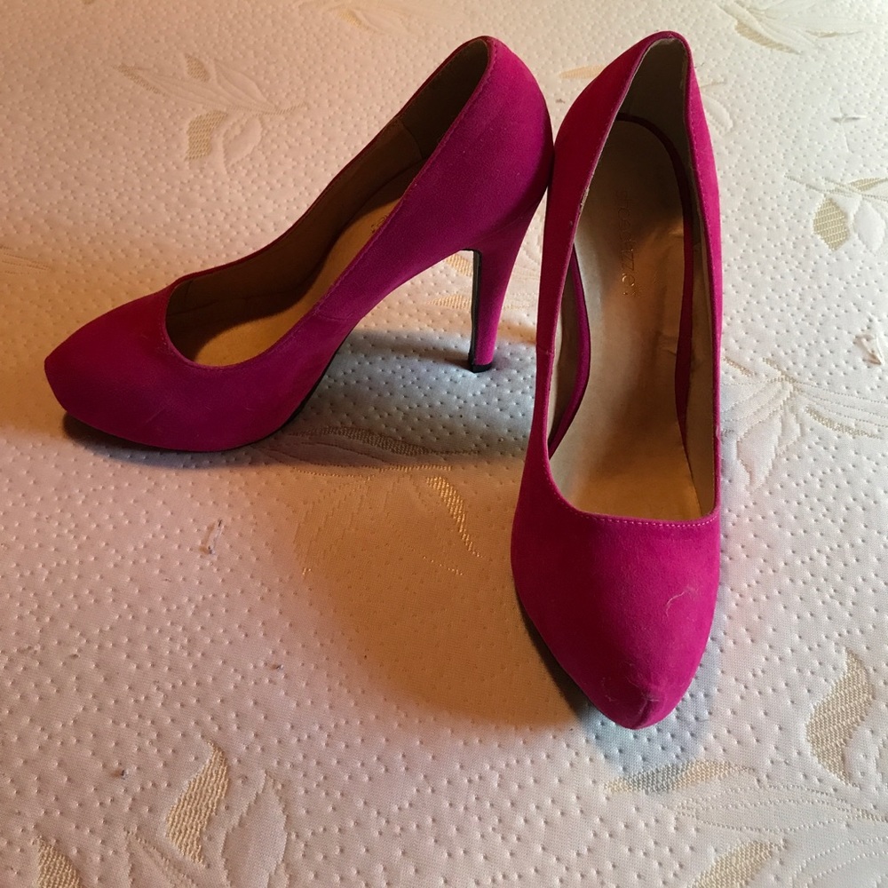 Pink velvet heels