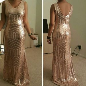 GORGEOUS rose gold sequined formal/ prom dress
