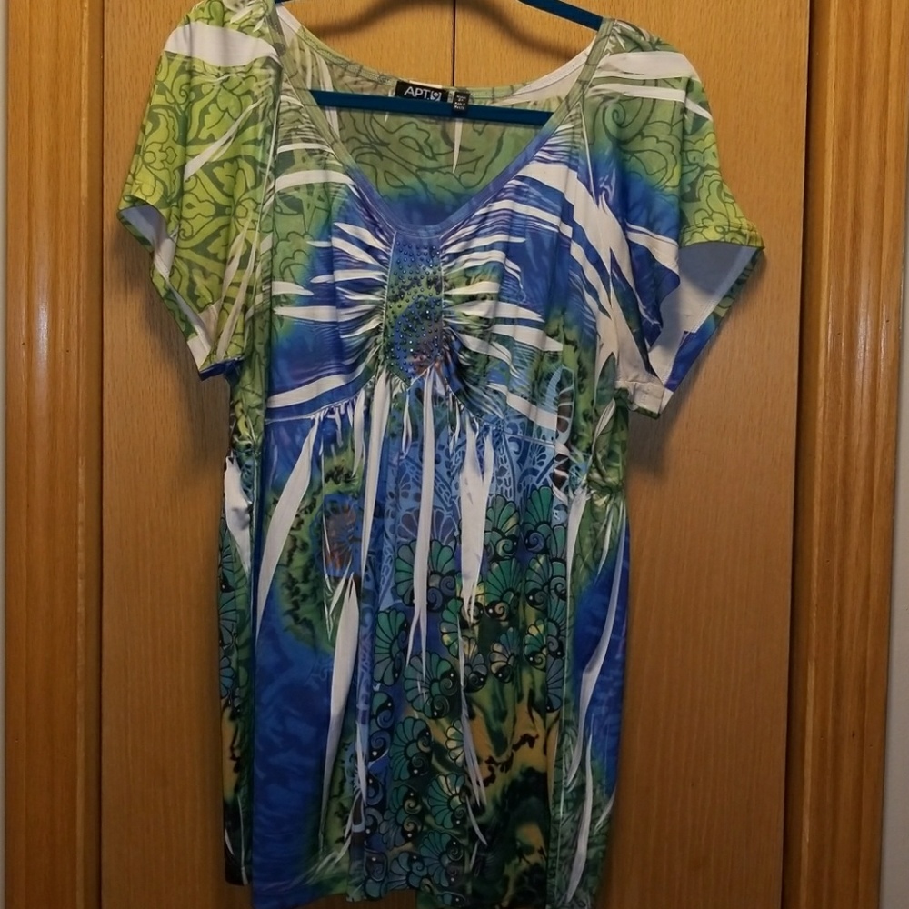 Apt 9 green and blue pattern top