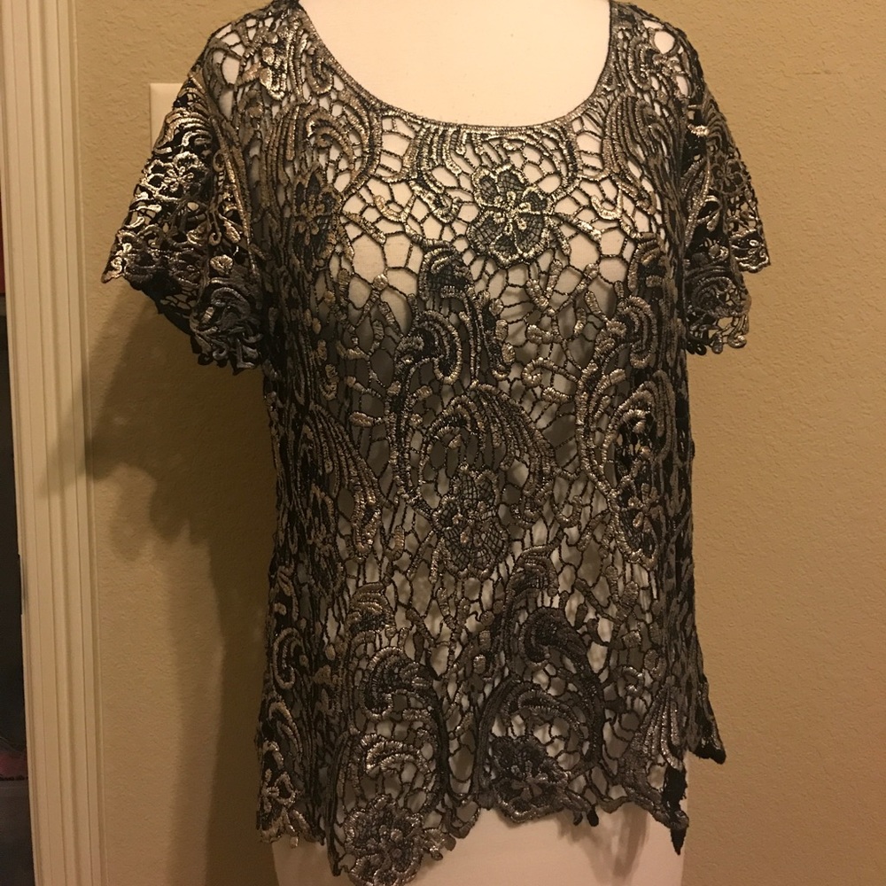 Gold Metallic Lace Top