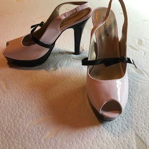Pink and black, Mary Jane, peep toe, sling backs