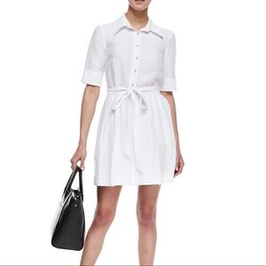 Milly Cleo Tie-Waist Shirtdress in white linen