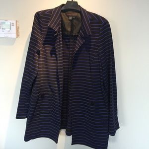 Nina McLemore Black/Blue Striped Open-Front Jacket