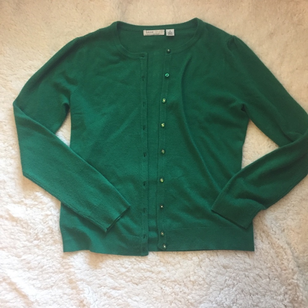 Emerald green puff sleeve cardigan