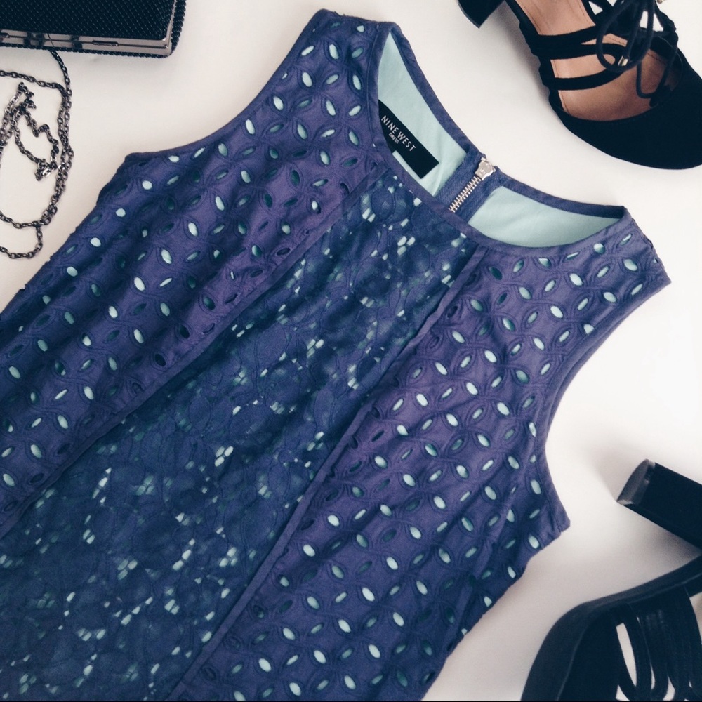 Nine West Purple & Mint Eyelet & Lace Dress