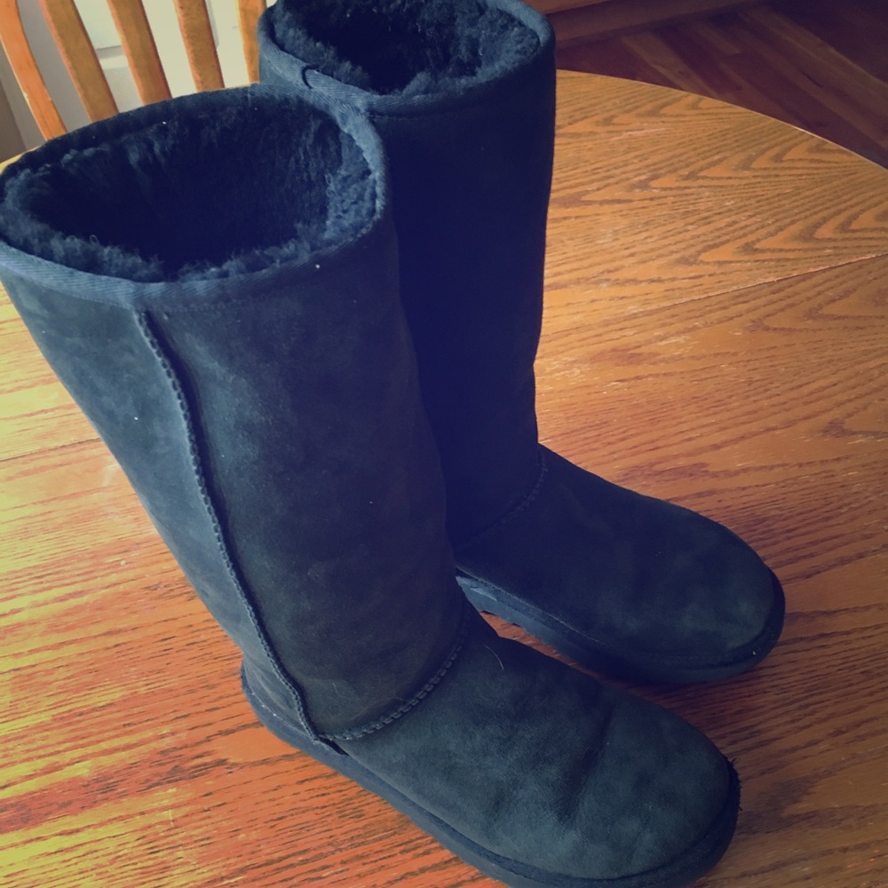 UGG Tall Black Suede Boots size 8.
