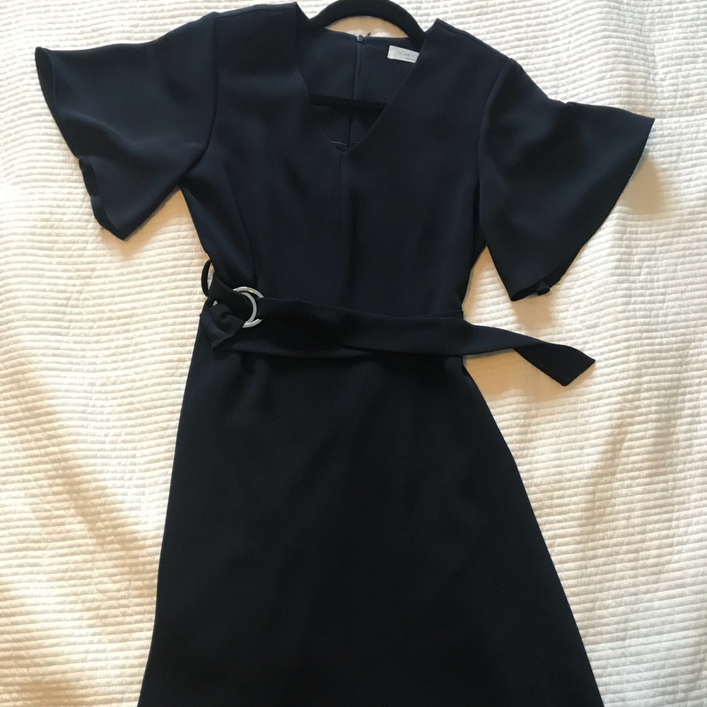 Navy dress with flared short sleeves