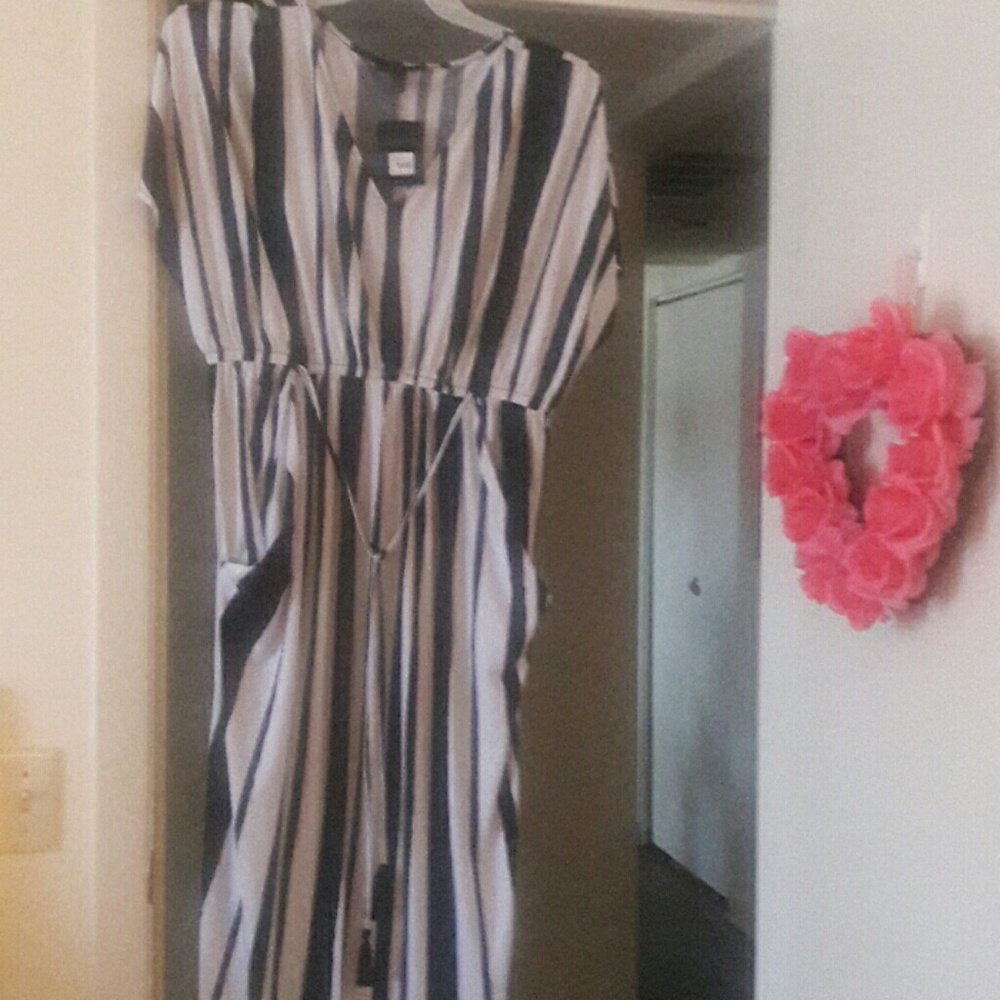 Long black and white soft dress.