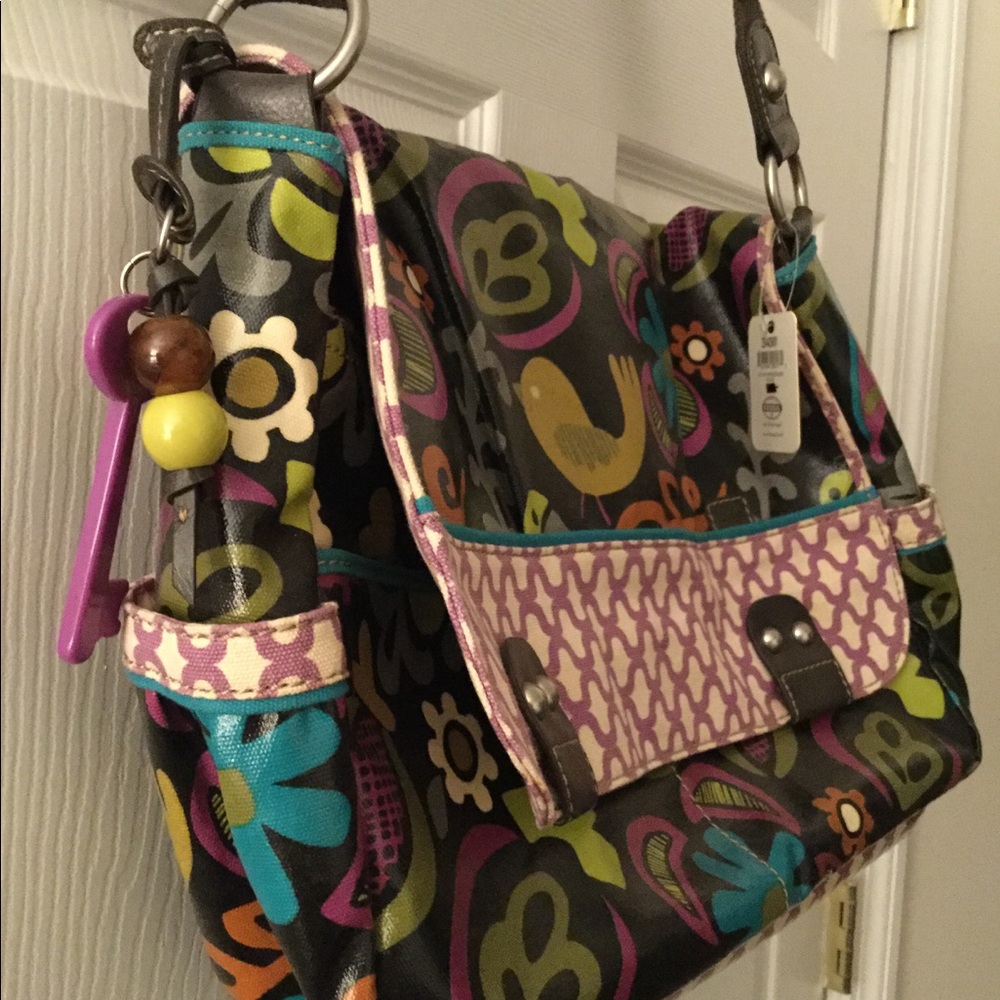 Fossil Key Per Messenger Bag Birds and Floral