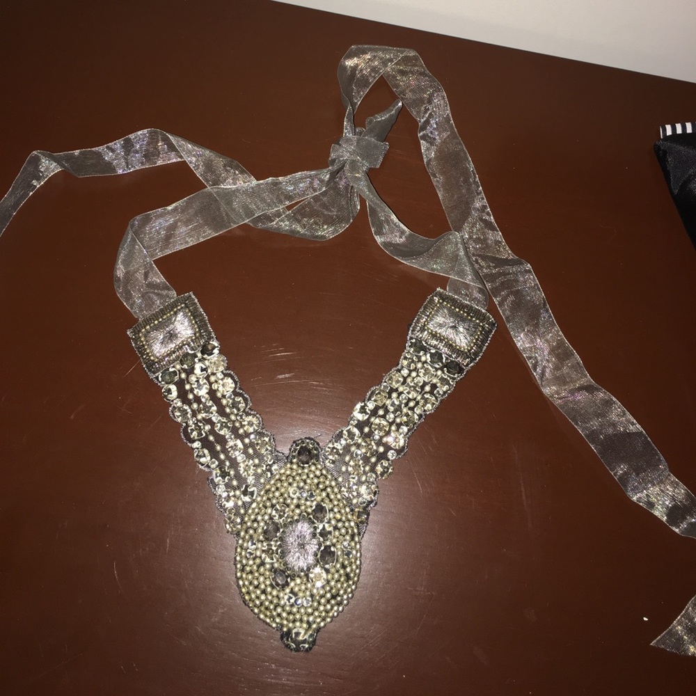 Silver beaded collar necklace