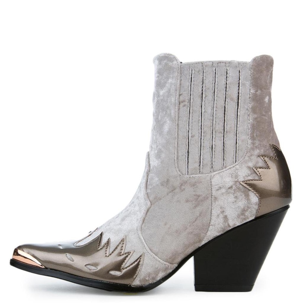 Western Ankle BOOTS Crushed Velvet Booties Metal - Picture 2 of 3