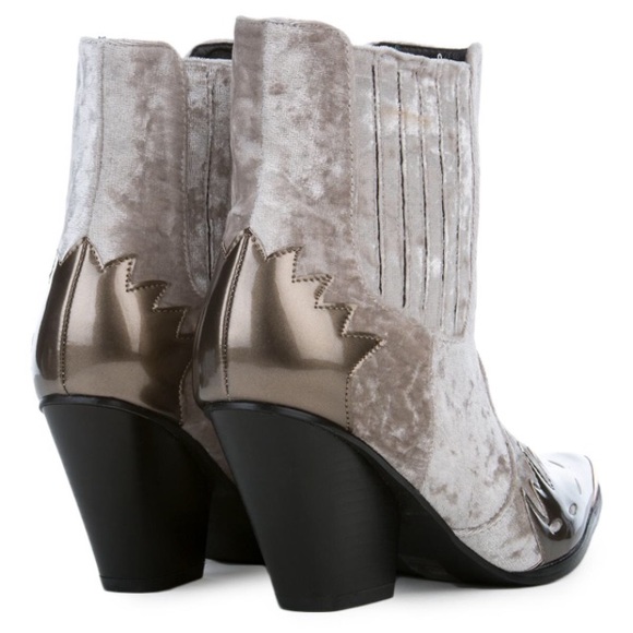 Western Ankle BOOTS Crushed Velvet Booties Metal - Picture 3 of 3