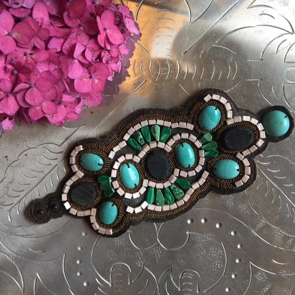 Leather Cuff with Beading