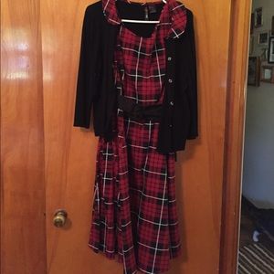 Plaid Tank Dress with Cardigan & Belt by Torrid Plaid Tank Dress with Cardigan & Belt by Torrid
