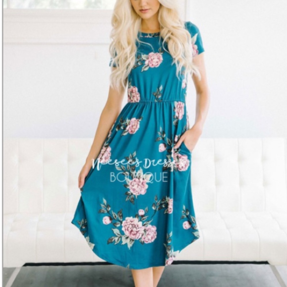 Teal and Blush Floral Dress