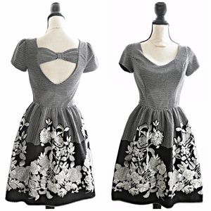 Anthropologie Black & White Floral Bow Tie Dress
