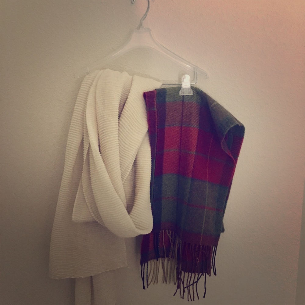 Fall Scarf Bundle. Cream sheer and tartan plaid.OS