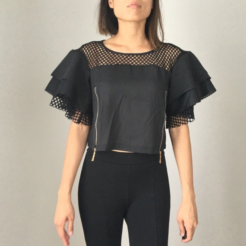 Crazy love perforated tier sleeve top. On SALE - Picture 5 of 6