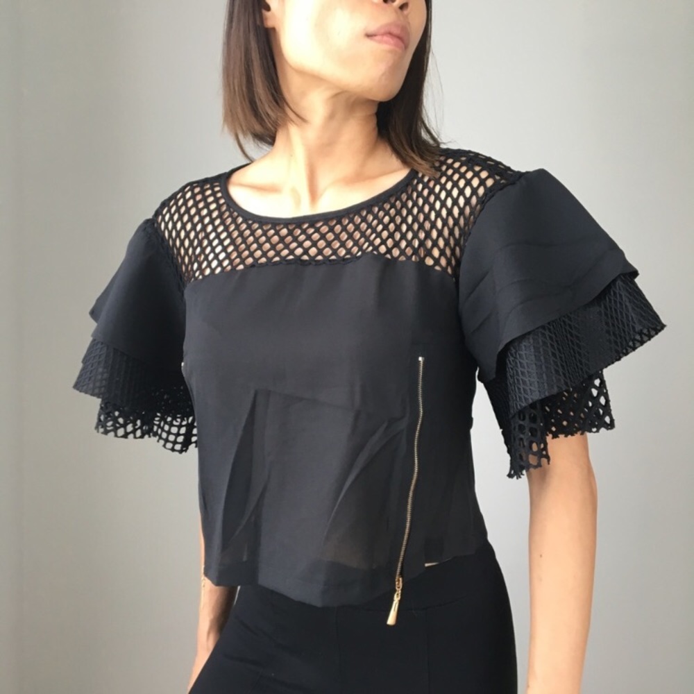 Crazy love perforated tier sleeve top. On SALE - Picture 6 of 6