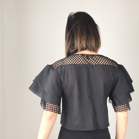 Crazy love perforated tier sleeve top. On SALE - Picture 3 of 6