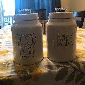 Rae Dunn set of two dog canisters
