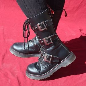 Synthetic mid calf high combat boot w/ buckles