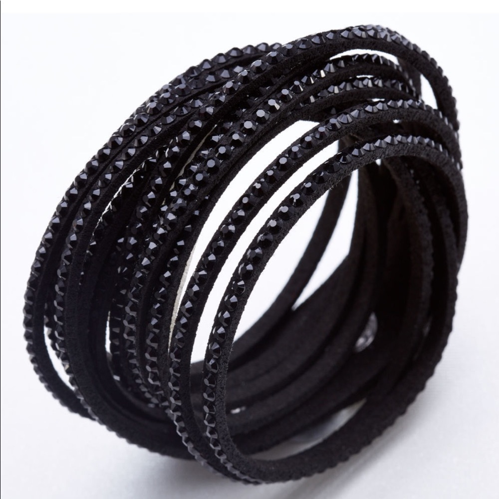 Black Swarovski bracelet.