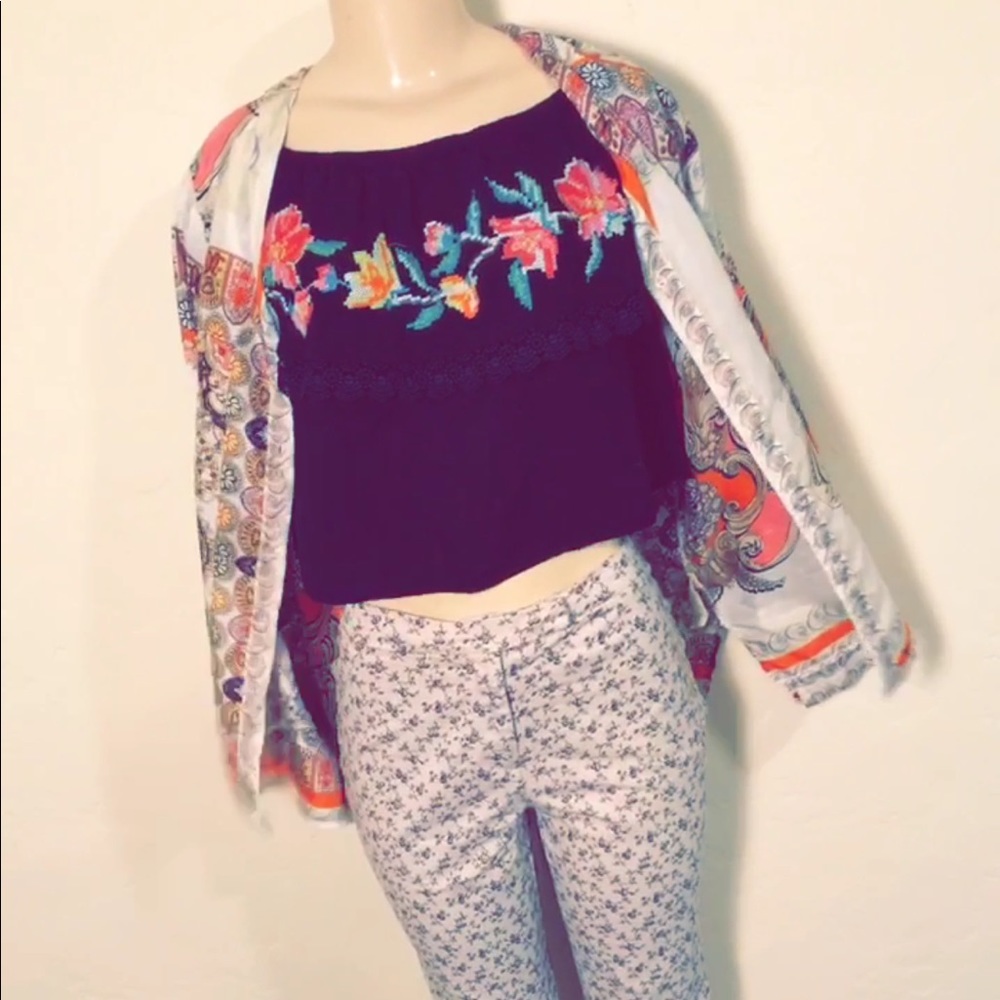 Black and Floral Forever 21 Lacey Top