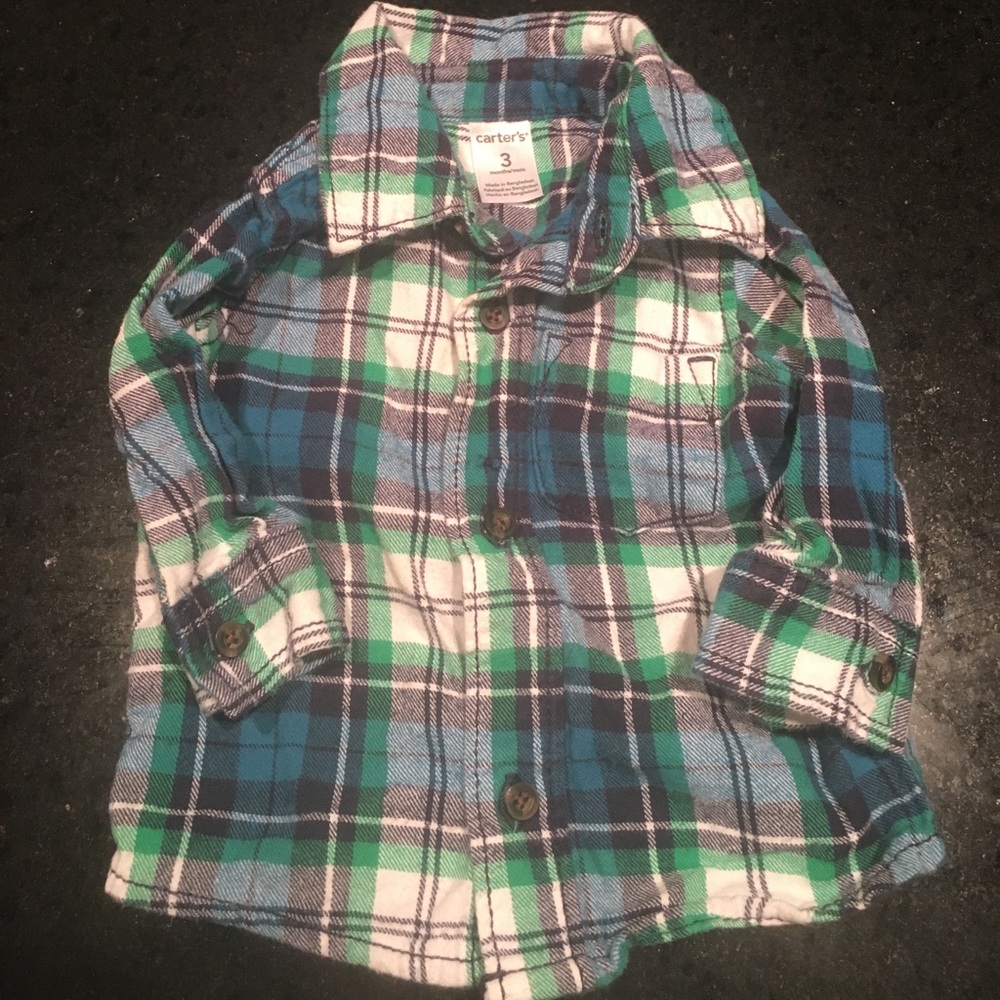 Baby green/blue/white plaid button down shirt
