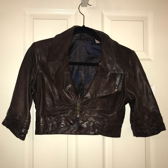 Brown crop leather jacket - Picture 1 of 4