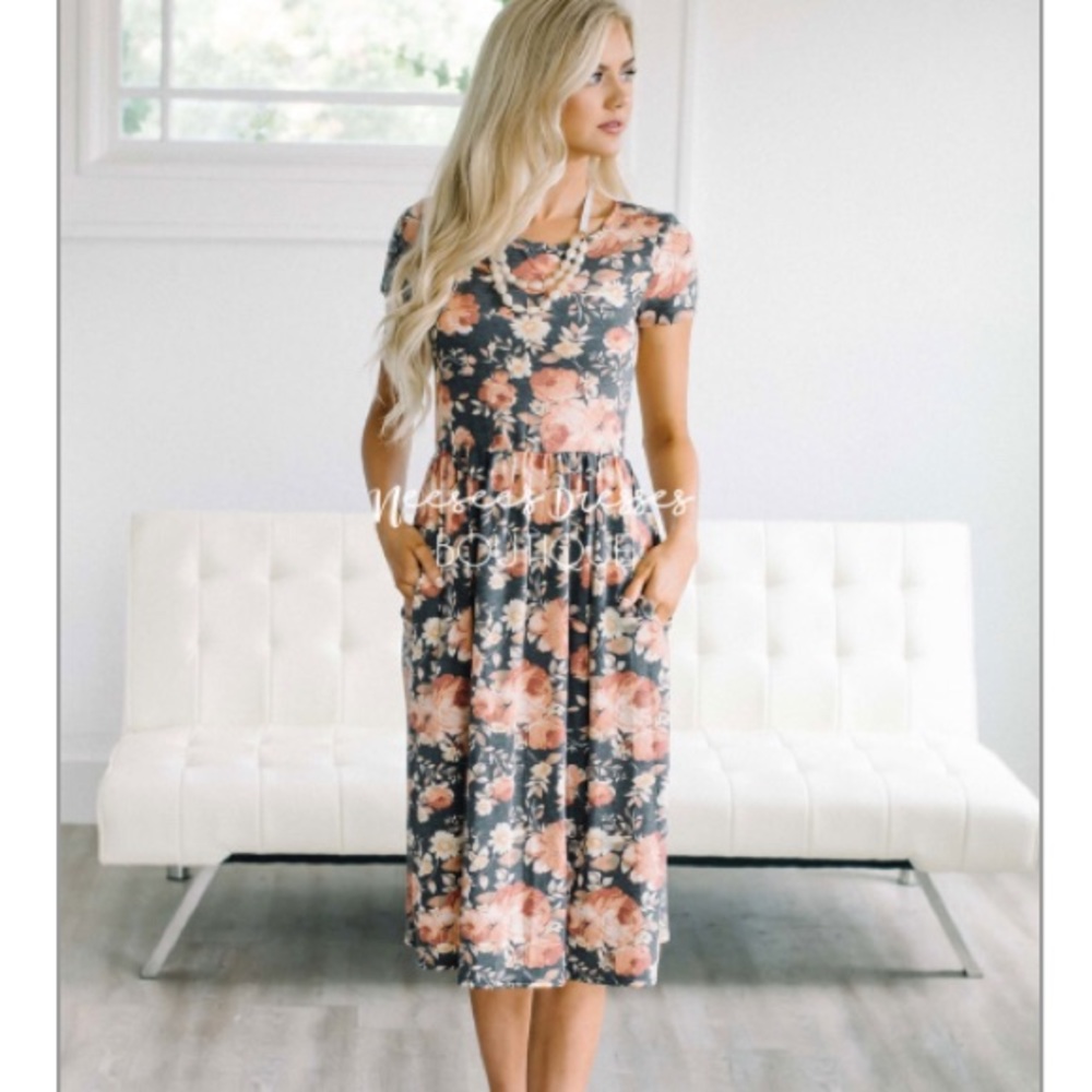 Faded Charcoal Floral Dress