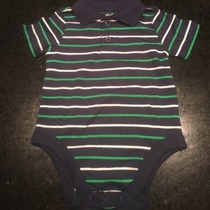 Baby navy blue/white/green striped onesie