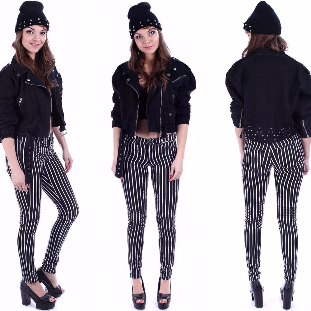 ★90's Grunge Cropped Studded Denim Biker Jacket★