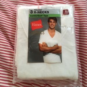 3pc Hanes White V-necks